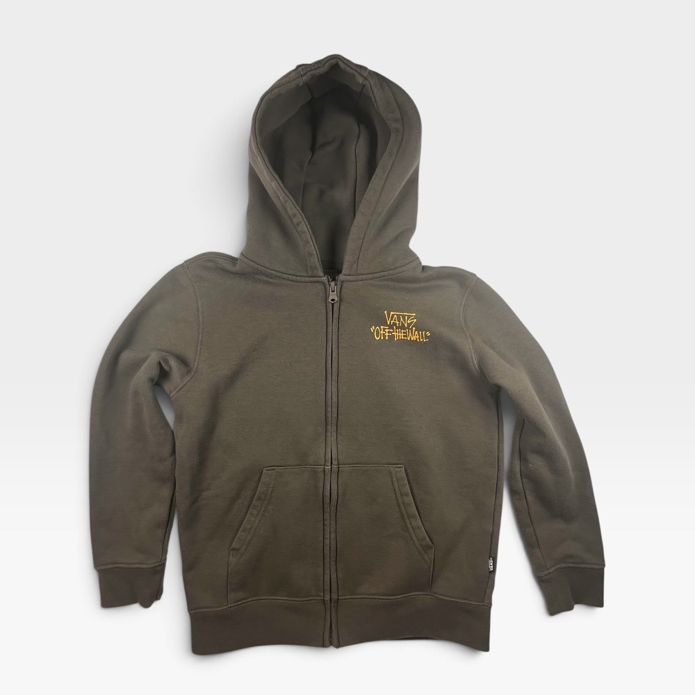 Vans Stomper Kids Zip Hoodie Olive Brown Graphic Fleece Sweatshirt XL 7/XL